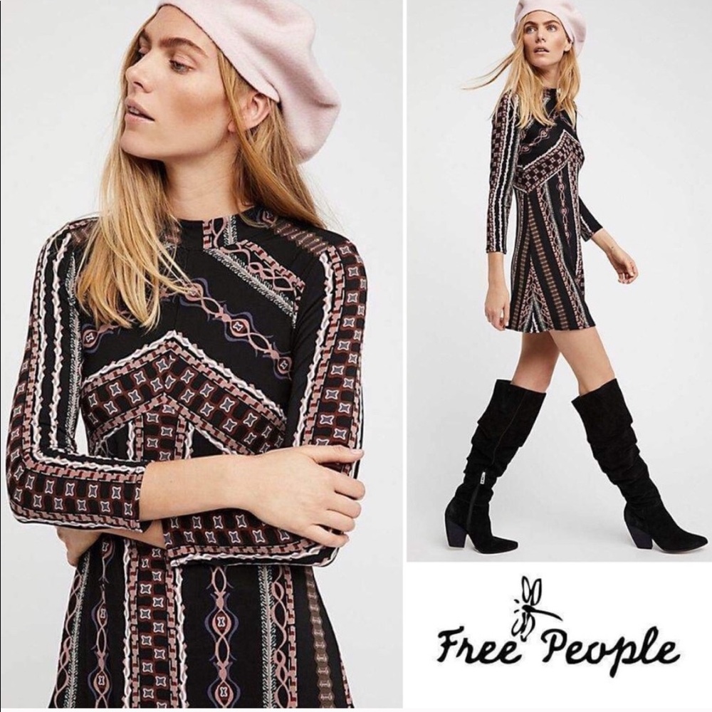 Free People Retro Boho Stella Knit Back Zip Dress
